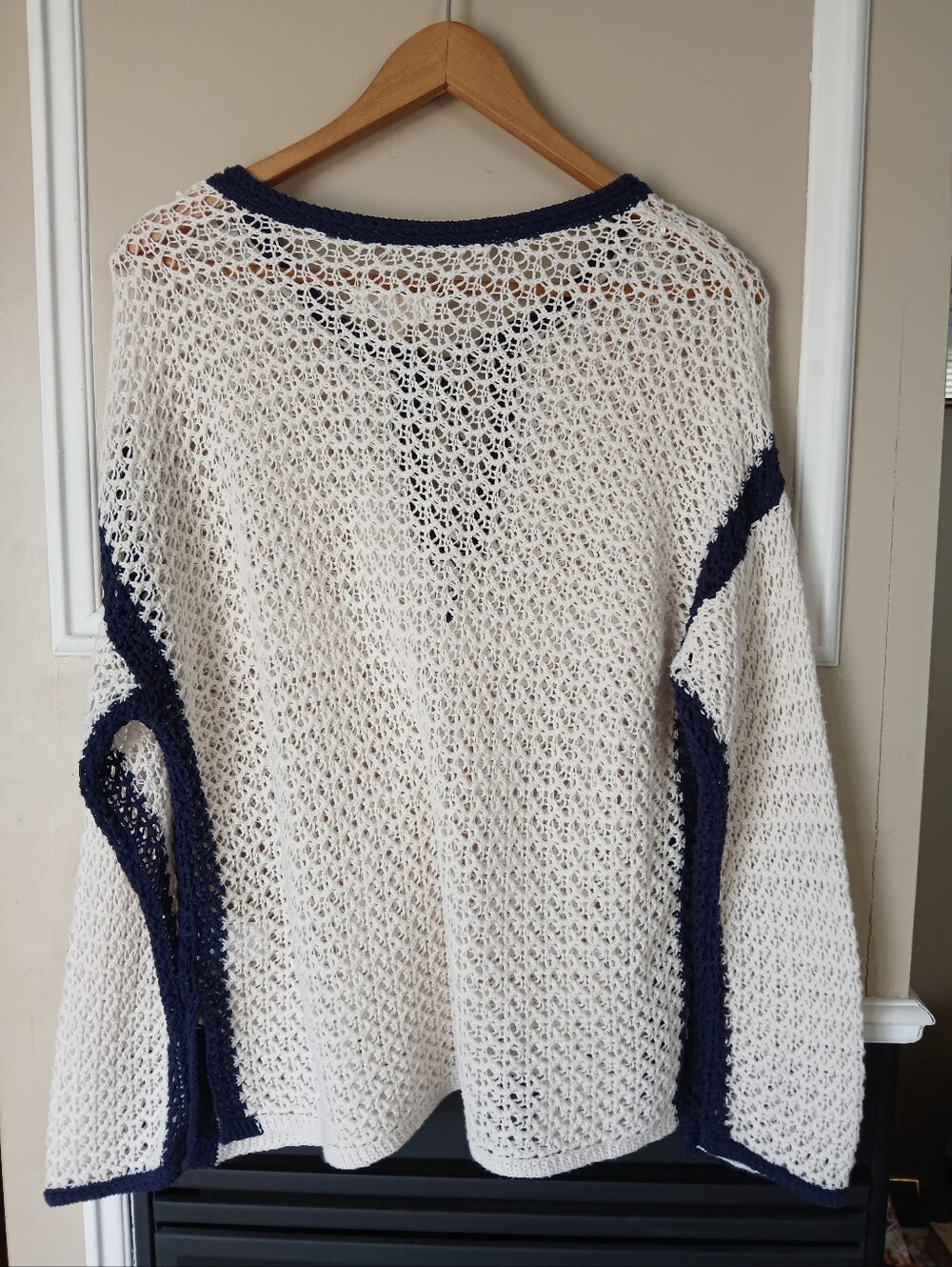 Lucky Brand Tie Keyhole Open Knit Tunic Sweater Size Medium - Picture 3 of 8